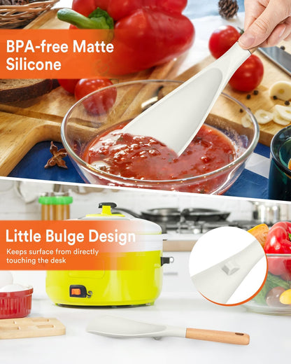 Cooking Spoon for Nonstick Cookwares, Great for Cooking and Serving Sturdy BPA-Free Matte Silicone, Wood Handle Spoon for Mixing, Scoop, and Scrape (Black & Grey, 11.4 inch)