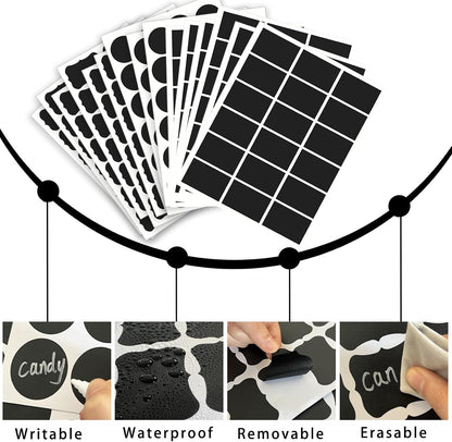 290 pcs Chalkboard Labels,Removable Blackboard Label Stickers,3 Assorted Shapes,with 2 White Chalk Marker,Erasable Reusable Waterproof Label for Storage Bin,Food Container,Mason Jars,Jars