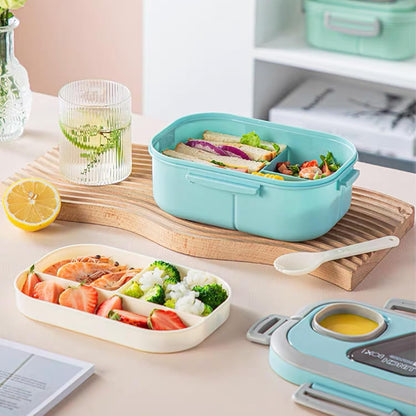 Adults Bento Lunch Box,Salad Container Large 43oz Salad Bowl, Bento-Style Tray for Toppings, 3oz Sauce Container for Dressings, and Built-In Reusable Fork (Green)