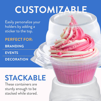 Plastic Cupcake Containers Boxes | 12 Compartment – 8 Pack | Disposable High Dome Dozen Cupcake Holder With Lid Bulk | Extra Sturdy Stackable Cupcake Boxes | Durable Muffin Packaging Transporter To Go