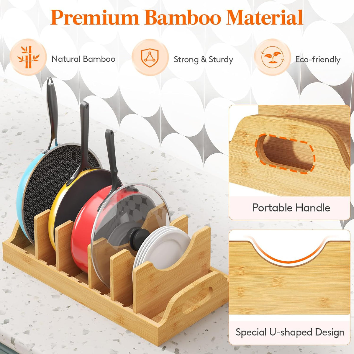 Lifewit Bamboo Lid Organizers for Inside Cabinet with 5 Sections