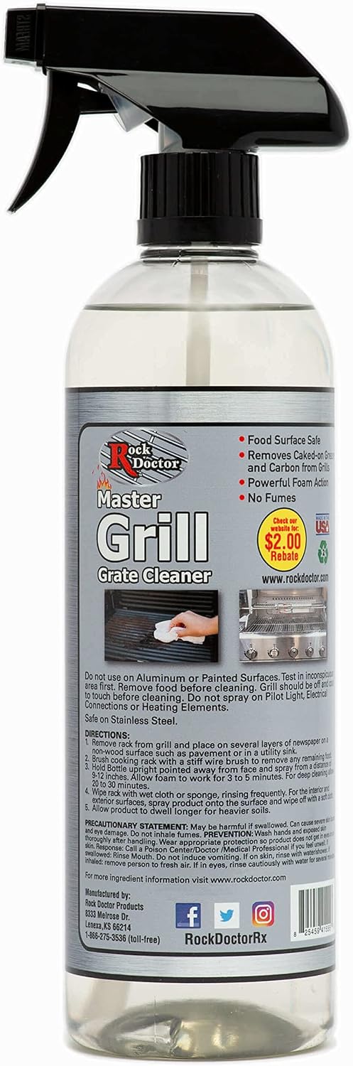 Rock Doctor Master Grill Grate Cleaner, 24 oz. Cleaning Spray for Drip Pans, Oven Grates, Smokers, and Components, Non-Abrasive Liquid Solution Removes Grease, Grime, and Dried Food – Pack of 1