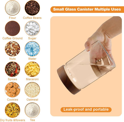6 pc Glass Spice jars Glass Jars with Screw Lid 5 oz Acacia Wood Glass Herb Sugar Coffee Bean Ground Container Food Storage Canister for Candy Pantry Tea Seasoning Meal Prep Snack (6*150ml(5oz))