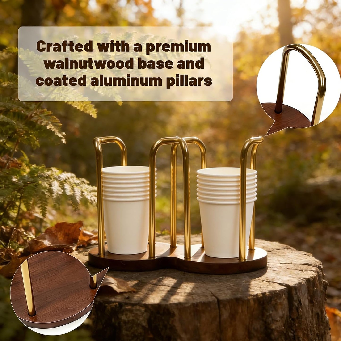 Wood Bathroom Cup Holder, Disposable Cup Dispenser, Plastic Mouthwash Cup Storage Organizer for Cups -Perfect for Office, Kitchen, Gym, School or Cafes (Black)