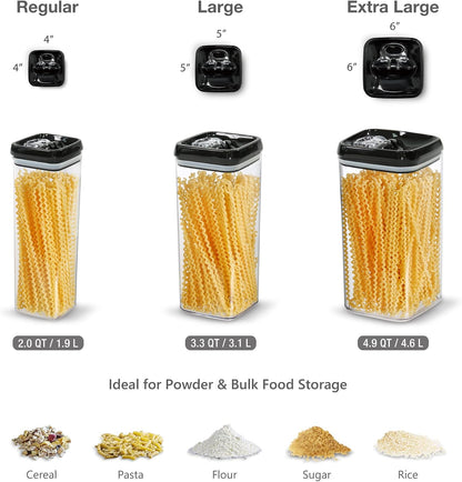 Felli Flip Tite Storage Container with Lid 4” RECTANGULAR Airtight Ring Flip Top, Stackable Kitchen Counter Pantry Organizer Acrylic Canister Jar for Pasta Spaghetti Cereal Granola Coffee (1.9qt)