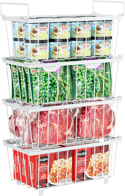 iSPECLE Deep Freezer Organizer Bins, 5 Pack Chest Freezer Baskets for 7 Cu.Ft, Stackable Wire Chest Freezer Organizer Bins for Small Food, Strong Metal with Handles for Meat and Veggies, Black