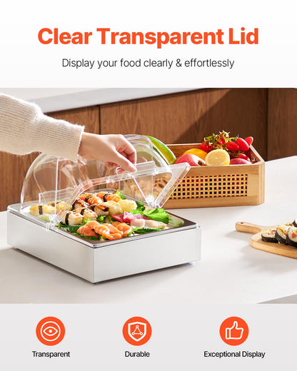 VEVOR Chilled Condiment Server, 4 Compartment Ice Cooled Condiment Serving Container, Chilled Garnish Tray Bar Caddy with Lid, for Bartending & Serving Taco, Salad, Fruit, Home & Restaurant Supplies