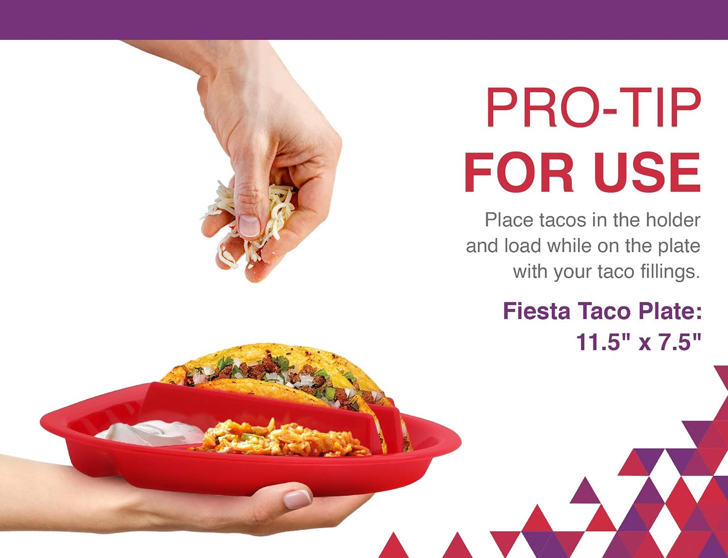 Arrow Home Products Fiesta Taco Plate, 12 Pack - Each Plate Includes 3 Taco Holders Plus 2 Compartments - BPA Free Plastic, Made in the USA, Dishwasher Safe - Assorted Colors