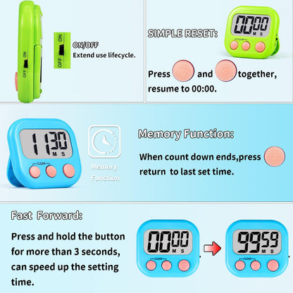 Timer for Kids Digital Kitchen Timers for Cooking- White Pink