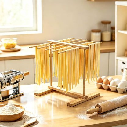 Wooden Pasta Drying Rack Collapsible, Kitchen Tool for Homemade Noodle