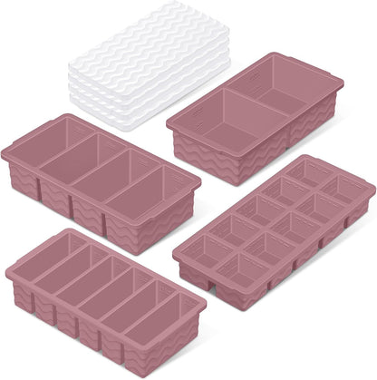 Silicone Freezer Trays with Lid (4-Pack), 1-Cup, 2-Cup, 1/2-Cup & 2-Tbsp Silicone Freezer Molds, Stackable Soup Freezer Meal Prep Containers,Ice Cube Tray for Making Sauce,Smoothies,Yogurt Bites