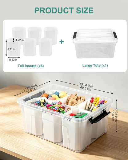 EOENVIVS Plastic Storage Bins with Lids 6 Pack, 7 Quart Storage Containers With Black Buckle Latch, Stackable Storage Organizers for Home Pantry Office Classroom Organization, Clear
