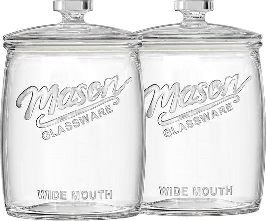 Folinstall 2 Pack 1 Gallon Glass Cookie Jar, Large Glass Jar with Airtight lid, Glass Food Storage Container for Cookies, Candy, Flour, Dog Treats, Coffee, Apothecary Jars