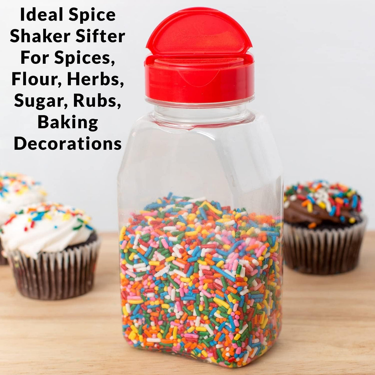 Skyway Supreme Large 16 OZ Plastic Spice Bottles Seasoning Containers Jars - Flap Cap Pour and Sifter Spice Shaker - Refillable Perfect For Storing Dispensing Herbs BBQ Rub - BPA Free - Set of 2
