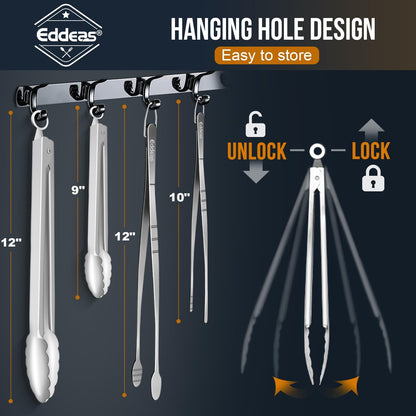 Eddeas Kitchen Tweezers Tongs, Cooking Tweezers Stainless Steel - 3 Size 12'' 10'' & 8 inch Ideal for Meat, pasta, plating and pinching delicate small pieces of food, Set of 3