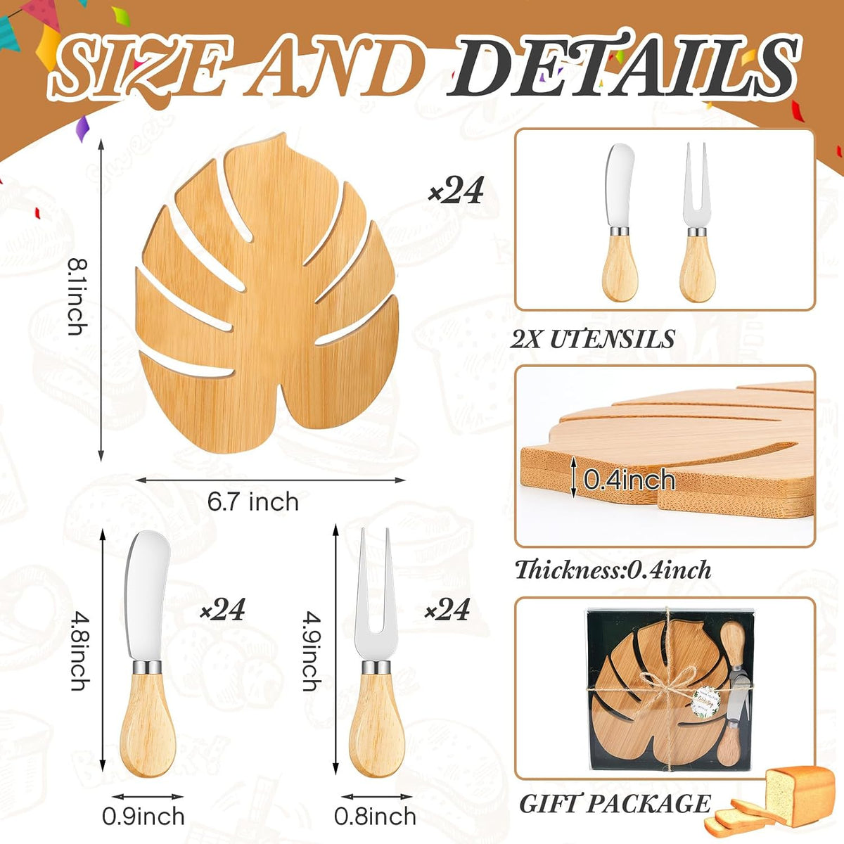 Ziliny 6 Set Hawaiian Palm Leaf Mini Charcuterie Board Gift
