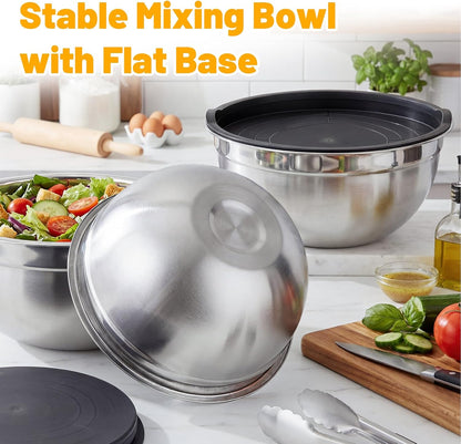 Beasea Stainless Steel Mixing Bowls, 5 Pack 1.5 QT Stackable Nesting Mixing Bowls with Airtight Lids, Metal Bowl with Lid for Baking, Meal Prepping, Salad, Serving, Food Storing