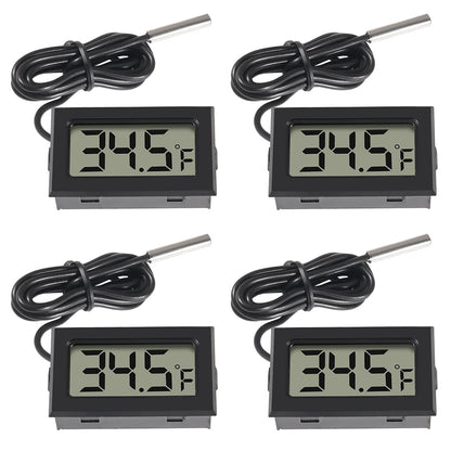 4pcs Digital LCD Thermometer, Fahrenheit Temperature Digital LCD Fridge Thermometer 1M Cable with Probe for Fridge Freezer Refrigerator Aquarium (Black, Fahrenheit)