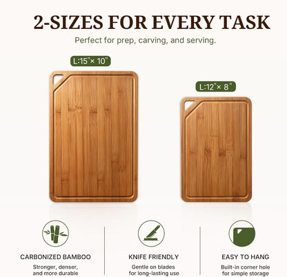 GASHELL Bamboo Cutting Board Set with Beeswax Coating for Kitchen(S+M+L+XL)