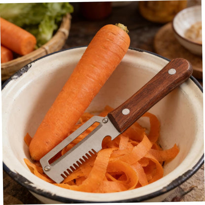 2pcs Vegetable Peeler Set - 2-in-1 Fruit and Potato Peeler with Bottle Opener, Stainless Steel Blade and Wooden Handle, for Food Prep - 7.48X1.50X0.67