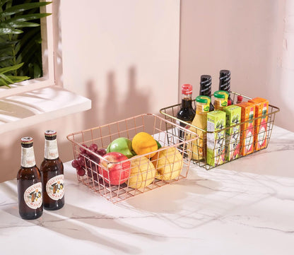 JUNCHU CHERRY Wire Kitchen Storage Basket 4 Packs,Perfect Pantry Organization Accessories Baskets,Laundry Basket,Countertop Organization,Suitable for Kitchen,Bathroom,Bedroom,Tabletop,Stackable,Chrome