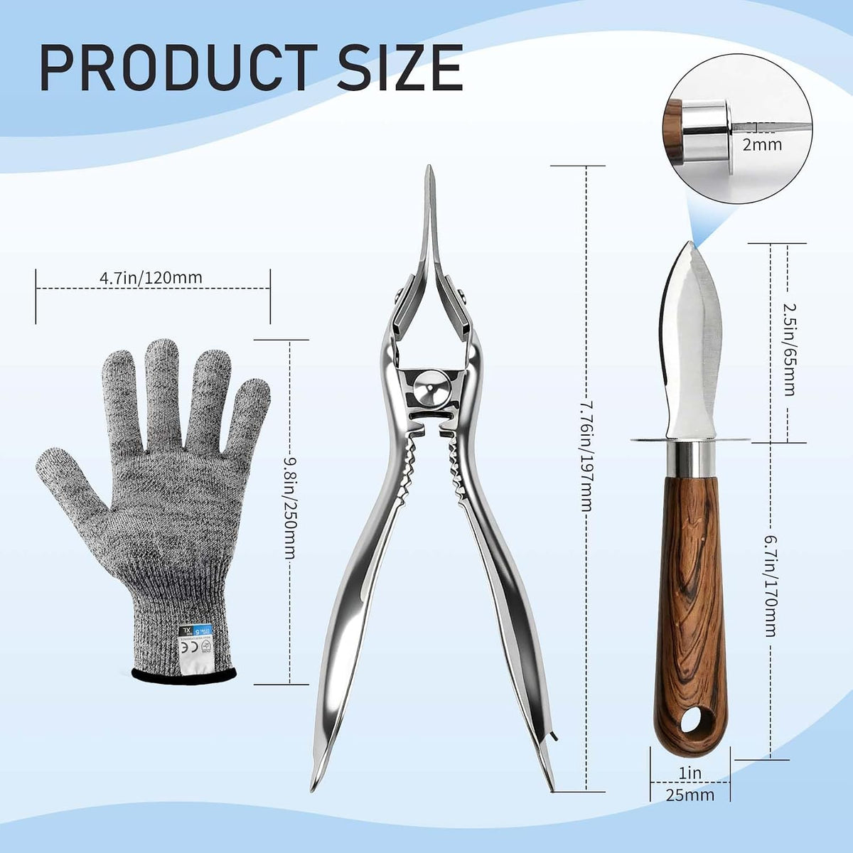 2026 New Oyster Shucker & 2 Shucking Knife Kit with Safety Gloves, Stainless Steel Oyster Opener Easy Leverage Design for Safe Fast Oyster Shucking Keep the Juice