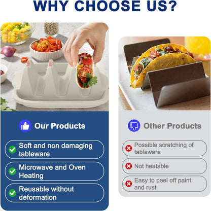Silicone Taco Holder Set of 4 - Reusable Taco Stands with Dividers, Taco Tuesday Kit for Family Mexican Meals, Non-Slip Sturdy Taco Tray Racks, Dishwasher & Microwave Safe