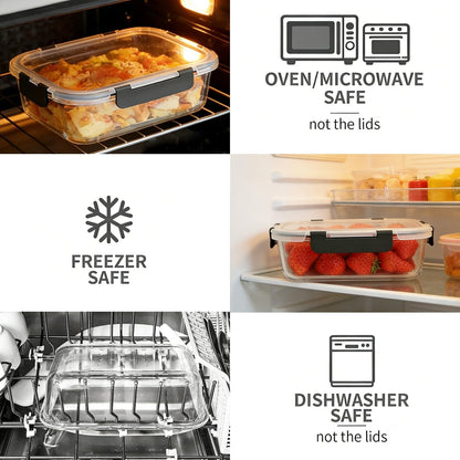 BBV Glass Meal Prep Containers, [10 Pack] Glass Food Storage Containers with Lids, Leak Proof Glass Food Storage Containers with Lids, BPA Free, Microwave Oven Freezer Dishwasher Safe (5color)