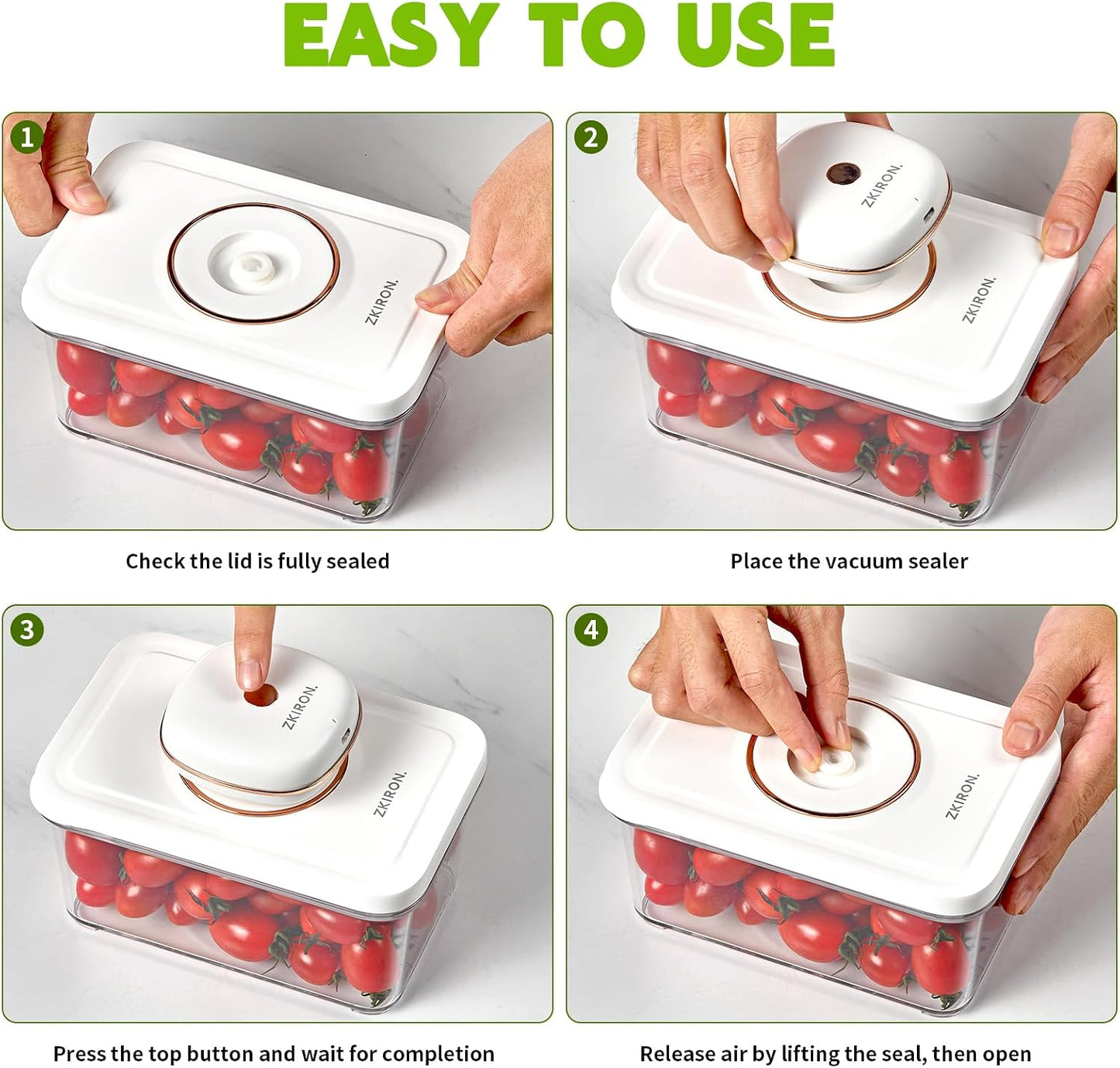 One-Touch Electric Vacuum Seal Food Storage Containers Set of 3 - Automatic Sealer Machine with Airtight Meal Prep Containers - BPA-Free & Stackable for Vegetables, Meat, Fruits (White)