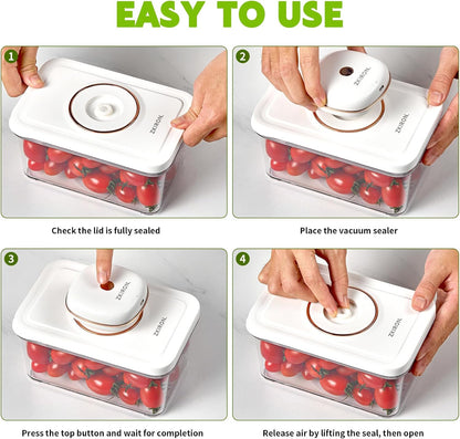 One-Touch Electric Vacuum Seal Food Storage Containers Set of 3 - Automatic Sealer Machine with Airtight Meal Prep Containers - BPA-Free & Stackable for Vegetables, Meat, Fruits (White)