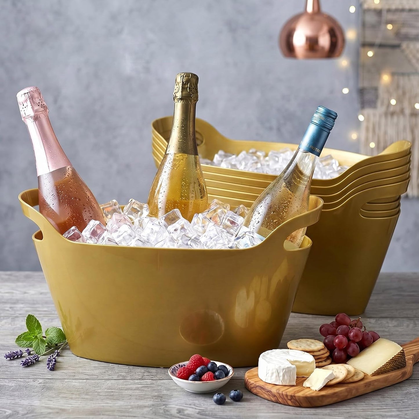 meekoo 6 Pack 6l Ice Bucket for Parties, Plastic Beverage Tub with Handles, Portable Ice Drink Bucket for Wine, Champagne, Beer, Cocktail, Large Drink Chiller for Wedding, Bar, Picnic, Pool(White)