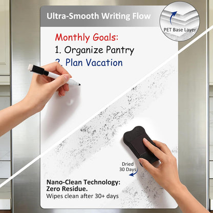 Magnetic Whiteboard for Fridge 12" x 8": Small Dry Erase Board Sheet for Kitchen Refrigerator as Weekly Menu Planner with Strong Magnet Backing - Flat Ships