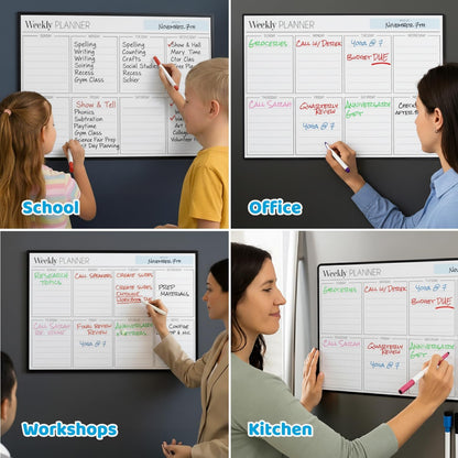 Cinch! Magnetic Calendar Bundle of 3 - Monthly, Weekly, Daily Planning Dry Erase Boards for Fridge - Magnetic Fridge Calendar Whiteboard Set with 6 Fine Tip Markers, Large Eraser, and Magnets