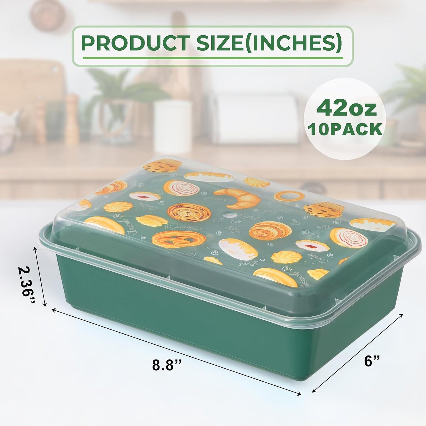 10 Pack 42 oz Meal Prep Containers, Reusable Plastic Food Prep Storage Containers with Printed Lids, Stackable, Leakproof, Microwave & Freezer & Dishwasher Safe,To Go Take Out Box, Avocado