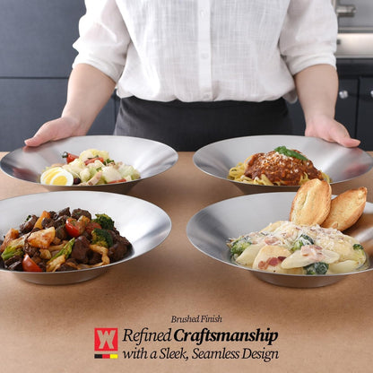 WAGENSTEIGER A Set of 4 Stainless Steel Dinner Plates, Salad Bowls, Spaghetti Serving Platters, Buffet Party Pans, Catering Trays, Classic Brushed Finish, Great for Both Hot & Cold Dishes (4)