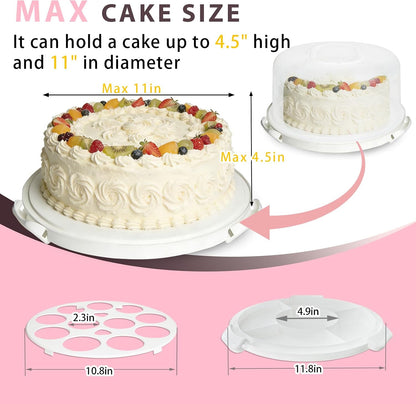 Plastic Cake Carrier with Lid and Handle, Multipurpose Cake Stand Holder Container for 11 in Cake, Round Cupcake Storage Box Serving Tray with Cover for Bundt Dessert Pie Pizza Eggs Fruit White