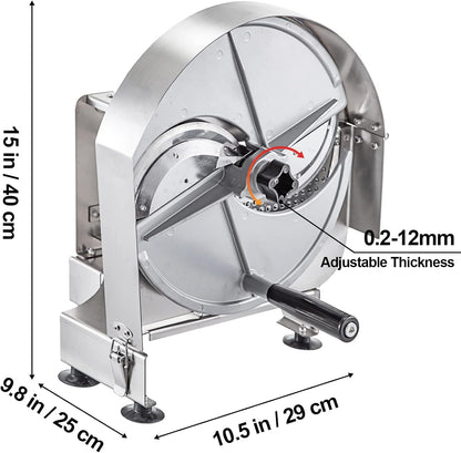 VEVOR Manual Vegetable Fruit Slicer, 0-0.5"/0-12mm Thickness Adjustable Commercial Slicer Machine, Stainless Steel Food Cutter Slicing Machine with 2 Spare Blades, for Potato, Cucumber, Lemon, Tomato