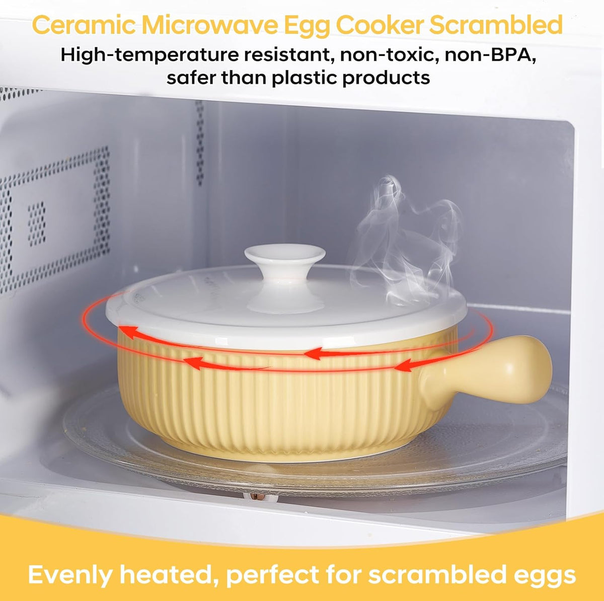 EliteVibe Ceramic Microwave Egg Cooker, Scrambled Egg Maker, White