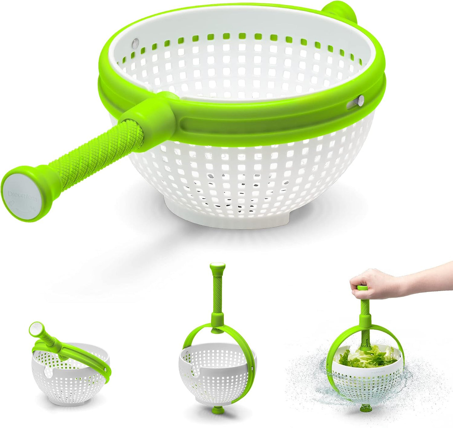 Dreamfarm Spina 2-In-1 Easy-To-Use, Collapsible Salad Spinner & Straining Colander for Salad, Fruit, Vegetable, Lettuce - White/Green | Compact storage, in-sink salad washer and strainer, 12 cup capacity, cleans fruit, vegetables and berries, drains pasta