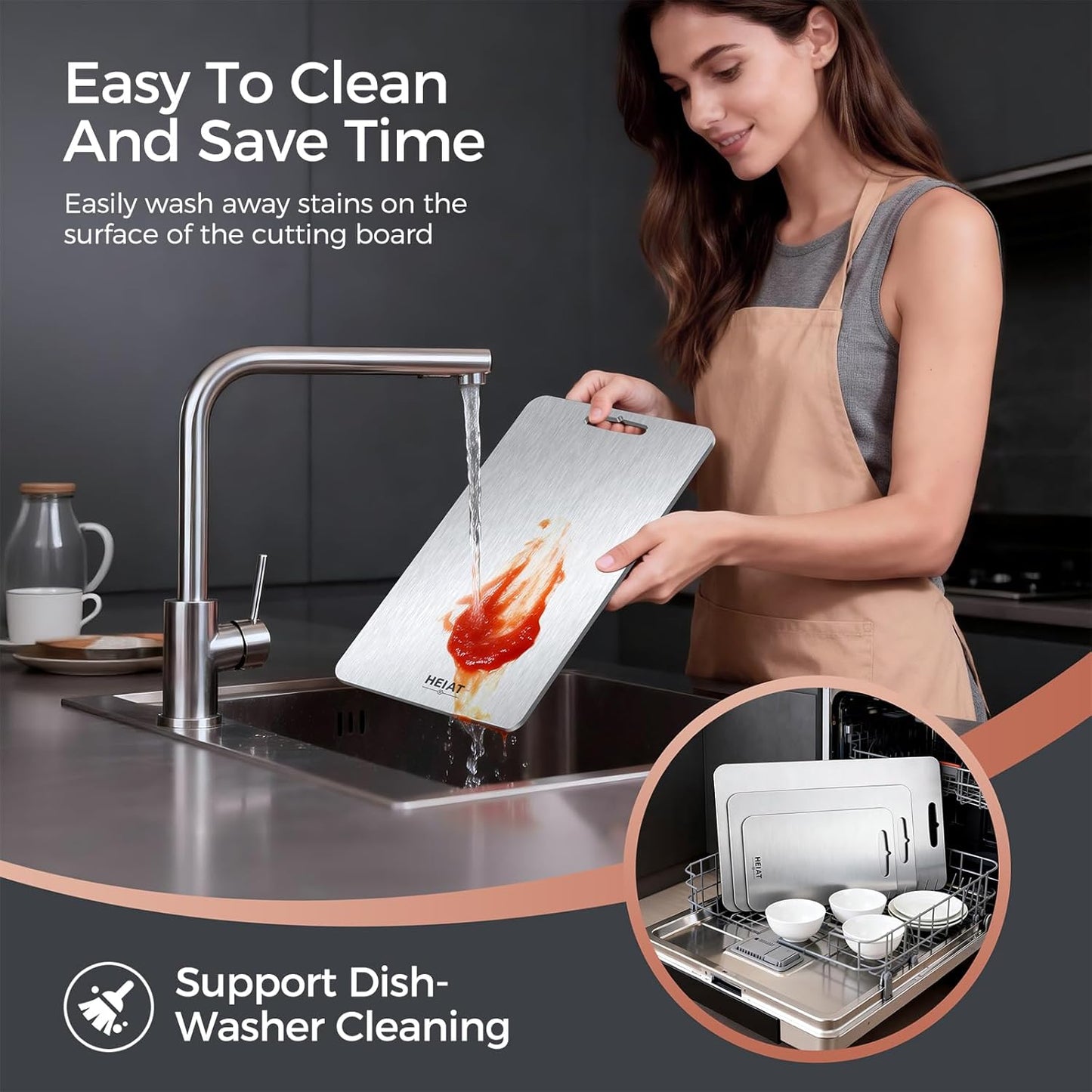 Titanium Cutting Board Set of 3, 100% Pure Titanium Cutting Boards for Kitchen, Non-Toxic, Double-Sided Chopping Boards for Raw & Cooked Food, Handles Included, Dishwasher Safe(S+M+L)
