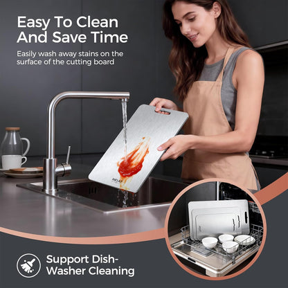 Titanium Cutting Board Set of 3, 100% Pure Titanium Cutting Boards for Kitchen, Non-Toxic, Double-Sided Chopping Boards for Raw & Cooked Food, Handles Included, Dishwasher Safe(S+M+L)