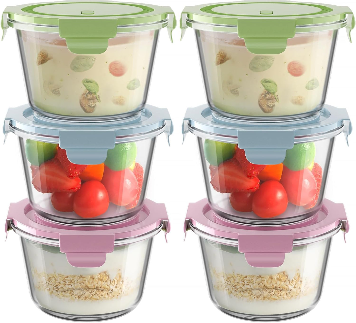 Freshmage 23oz Glass Meal Prep Containers with Lids, Airtight 3-Cup Glass Storage Containers Set, Heat-Resistant BPA-Free for Soup, Leftover, Microwave, Dishwasher, and Freezer Safe (6 Packs)