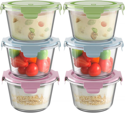 Freshmage 23oz Glass Meal Prep Containers with Lids, Airtight 3-Cup Glass Storage Containers Set, Heat-Resistant BPA-Free for Soup, Leftover, Microwave, Dishwasher, and Freezer Safe (6 Packs)