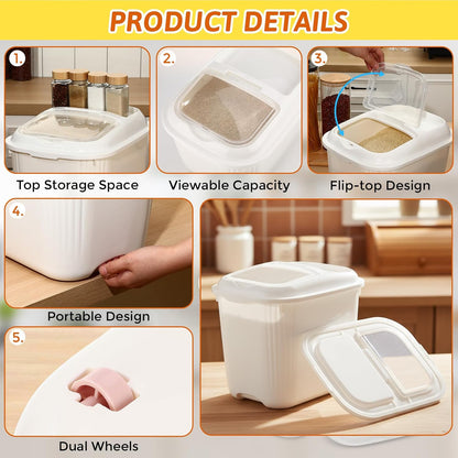 Blushtier 4 Pack Sugar Storage Containers Flour Bin with Wheels Large Pet Dog Food Storage Boxes Measuring Cup Sealed Transparent Flip Lid Portable Household Rice Container Set(20 Lbs)