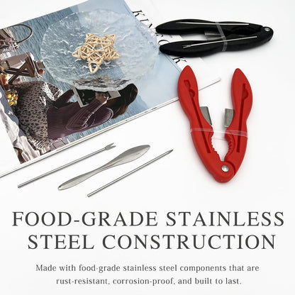 2-Piece Multifunctional Crab & Lobster Cracker Tool Set, Portable Seafood Crackers with Picks, Black and Red