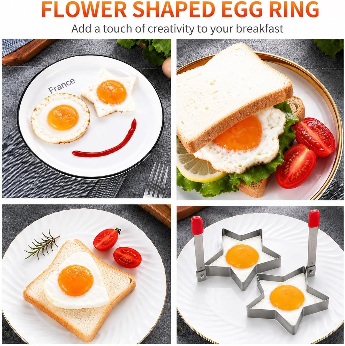 4 Pack Egg Rings for Frying Eggs, Stainless Steel Pancake Mold