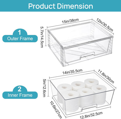 Vtopmart 2 Pack Large Stackable Storage Drawers,Easily Assemble Clear Acrylic Bathroom Closet Undersink Organizers,Plastic Storage Bins for Cabinet,Kitchen Pantry,Medicine Organization