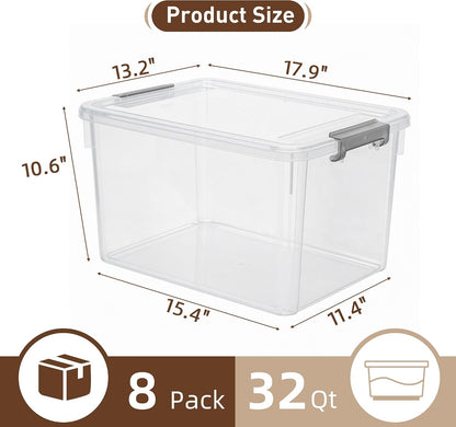 Citylife 32 QT Plastic Storage Bins with Latching Lids Stackable Storage Containers for Organizing Large Clear Storage Box for Garage, Closet, Kitchen, 4 Packs