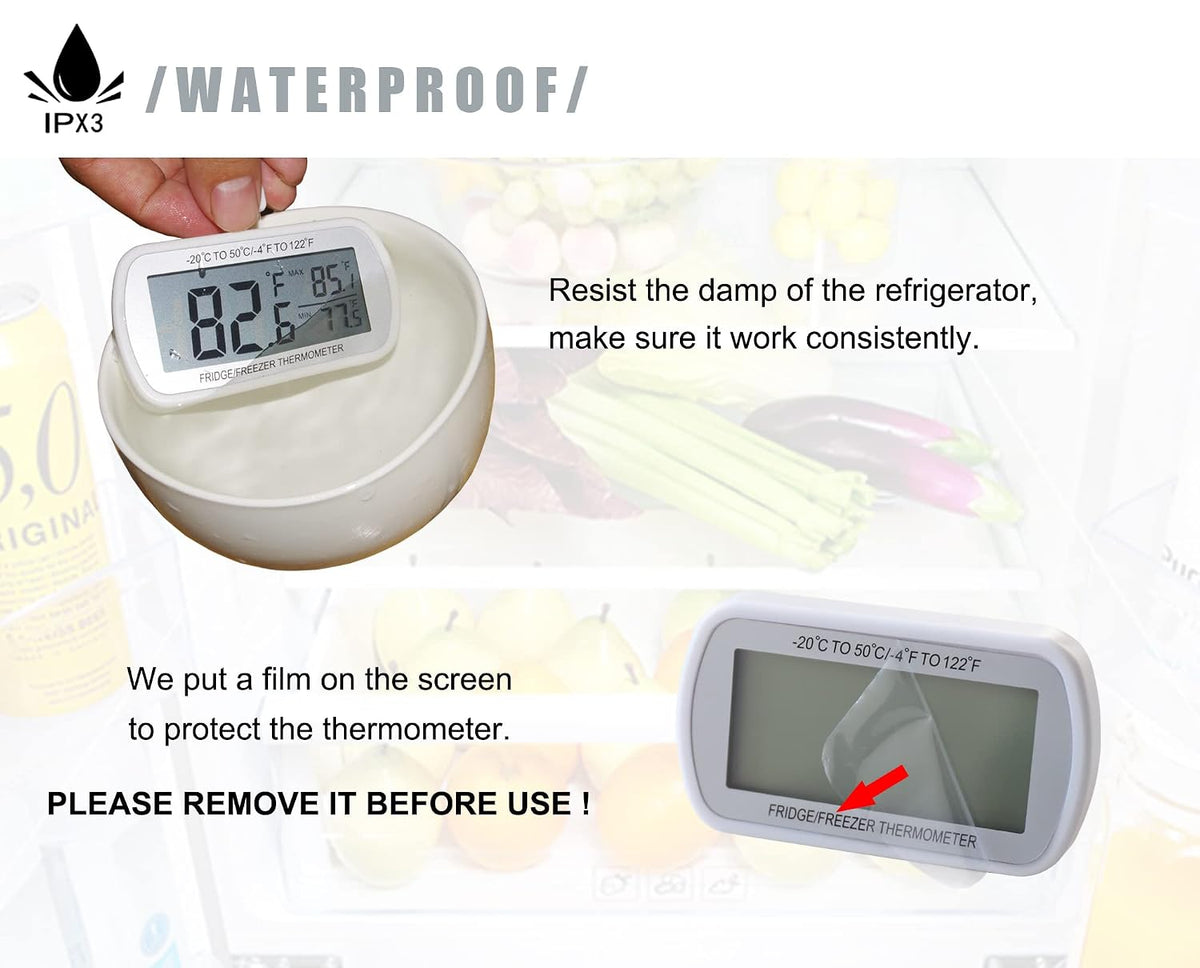 AEVETE Waterproof Digital Refrigerator Freezer Thermometer Large LCD