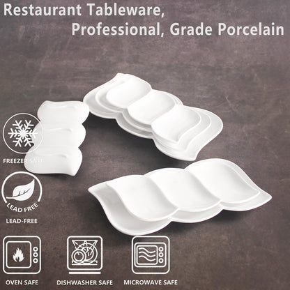 Chip and Dip Serving Set Porcelain Tray Deep Divided Bowl,Set of 2 Divided Platters/Divided Bowls,Lunch&buffet tableware,for Dishwashers,microwaves,ovens safety 13.9 Inch